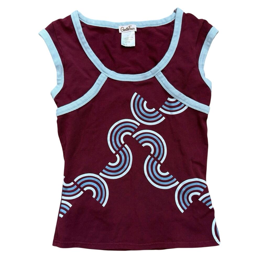 Gentle Fawn Retro Sleeveless Fitted Top Small Geometric Print Y2K Vibes